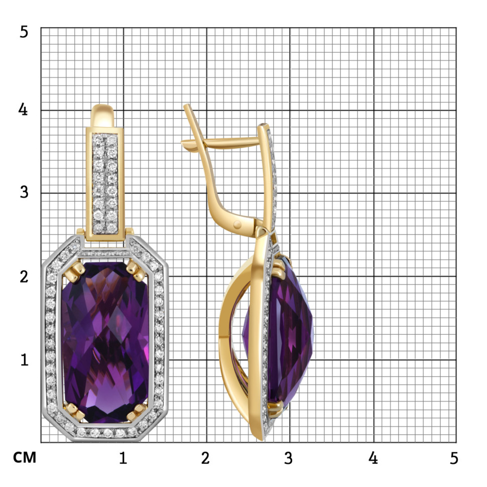 Серьги из жёлтого золота с бриллиантами и аметистами (046727)