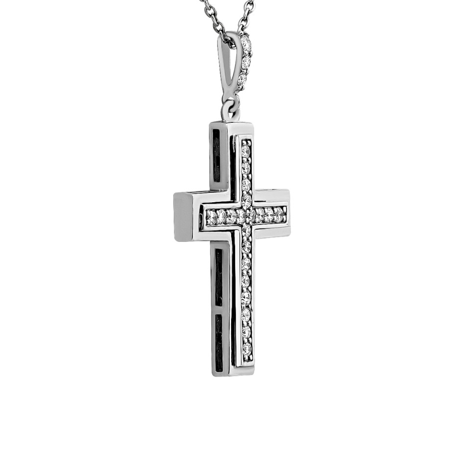 Кулон Крест из белого золота с бриллиантами (063512)
