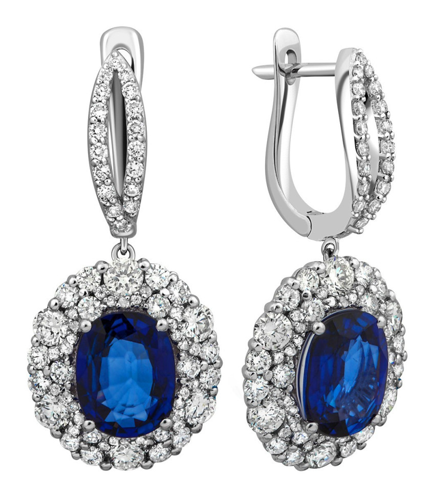 Серьги из белого золота с бриллиантами и сапфирами (023167)