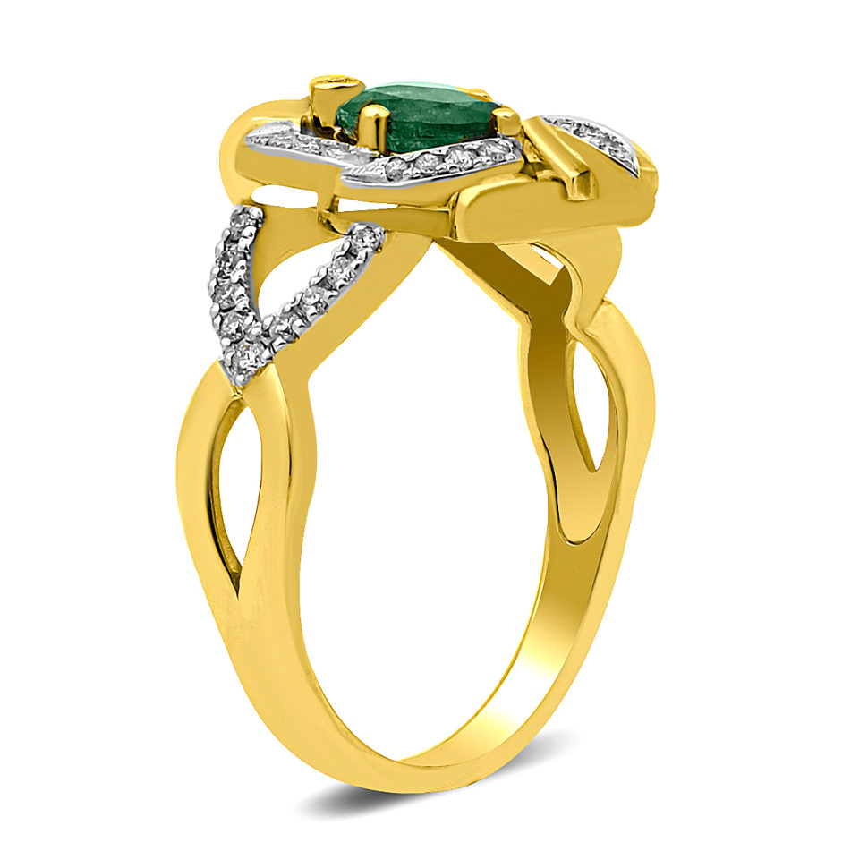 Кольцо из жёлтого золота с бриллиантами и изумрудом (025818)
