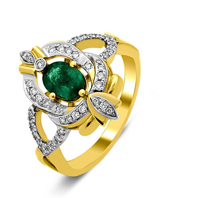 Кольцо из жёлтого золота с бриллиантами и изумрудом (025818)