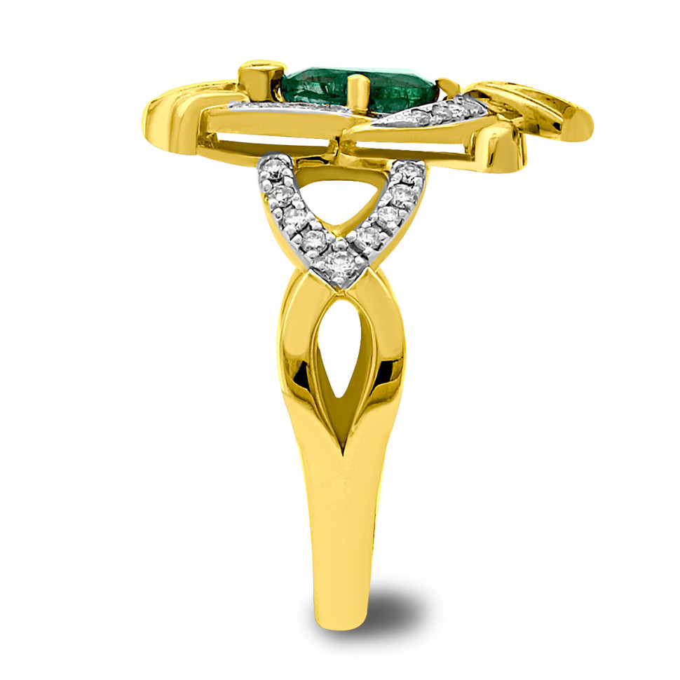 Кольцо из жёлтого золота с бриллиантами и изумрудом (025818)