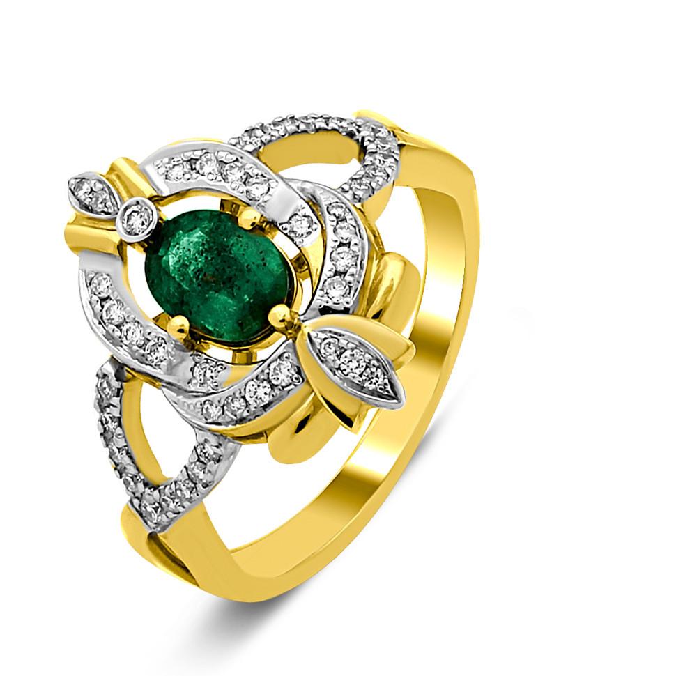 Кольцо из жёлтого золота с бриллиантами и изумрудом (025818)