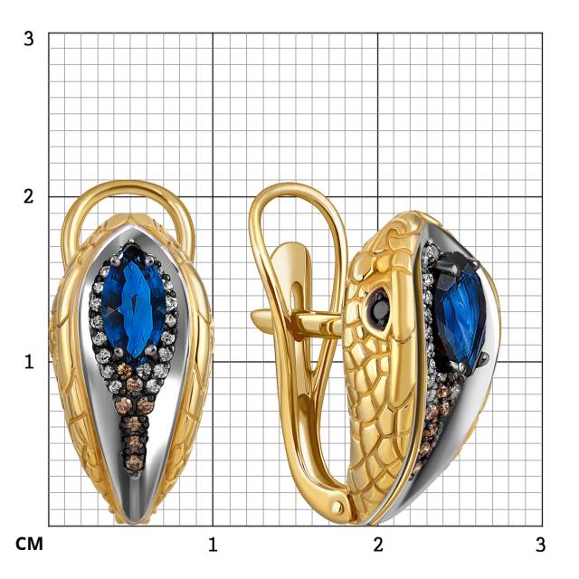 Серьги из жёлтого золота с бриллиантами и сапфирами (055794)