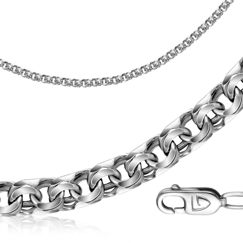 Цепь ручной работы из белого золота, плетение Бисмарк (047319)