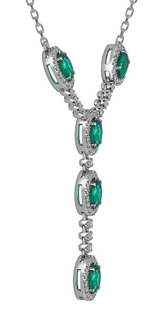 Колье из белого золота с бриллиантами и изумрудами (060276)