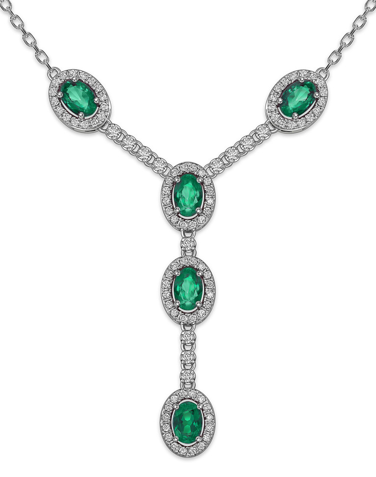 Колье из белого золота с бриллиантами и изумрудами (060276)