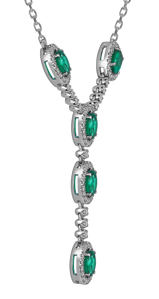 Колье из белого золота с бриллиантами и изумрудами (060276)