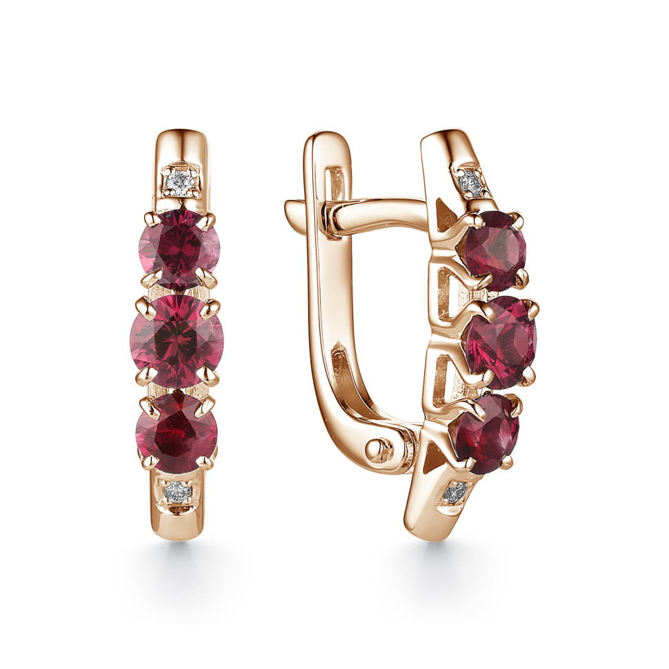 Серьги из красного золота с бриллиантами и рубинами (042071)