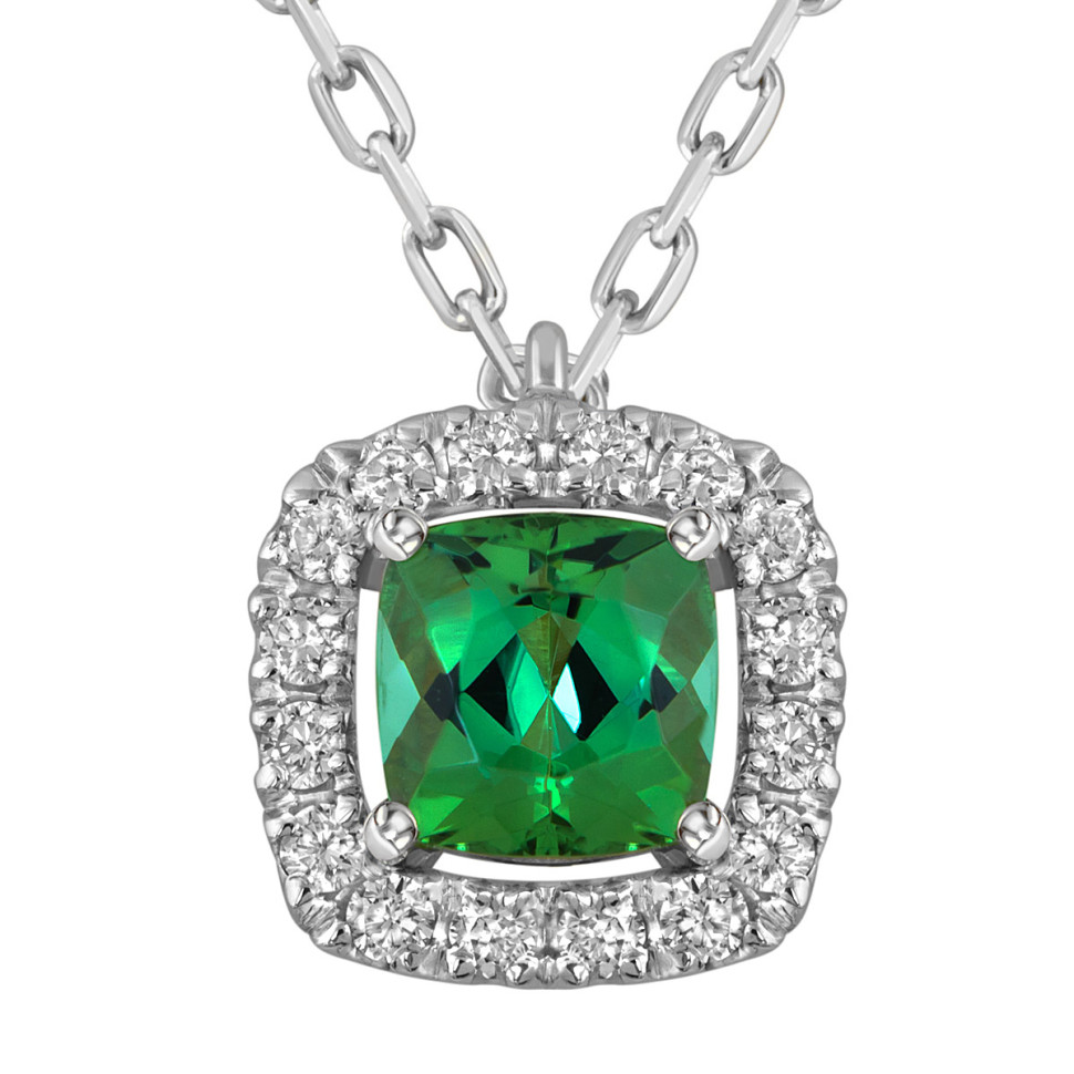 Колье из белого золота с бриллиантами и турмалином (059452)