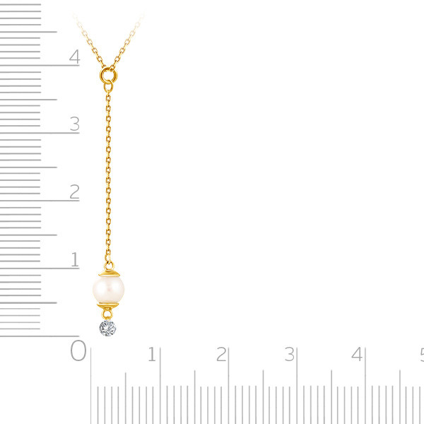 Колье из жёлтого золота с бриллиантом и жемчугом Акойя (047756)