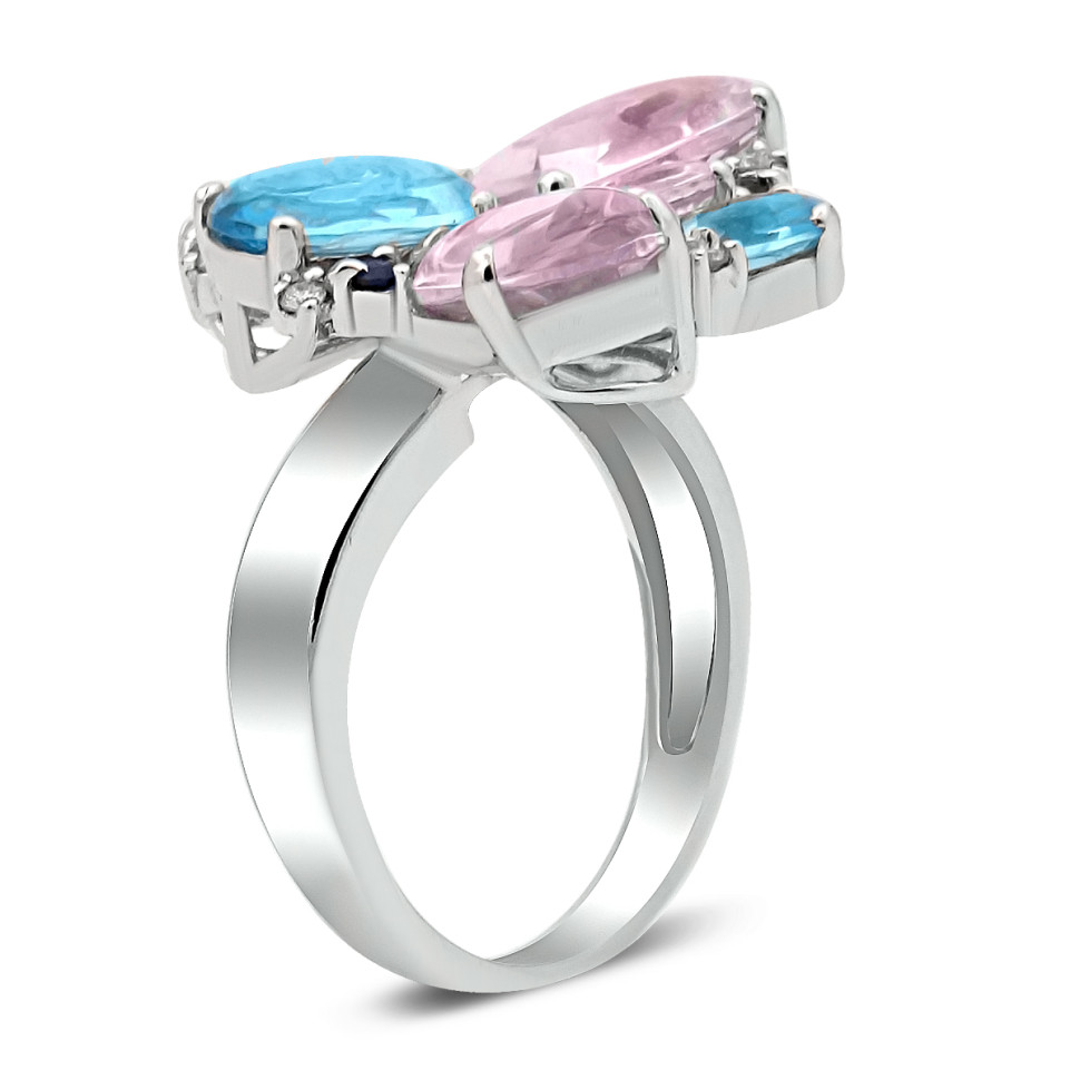 Кольцо из белого золота с бриллиантами, сапфирами, топазами и аметистами (020392)