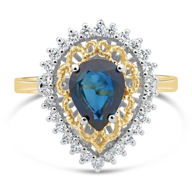 Кольцо из комбинированного золота с бриллиантами и сапфиром (023279)