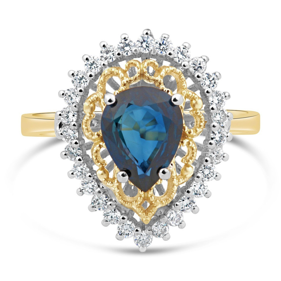 Кольцо из комбинированного золота с бриллиантами и сапфиром (023279)