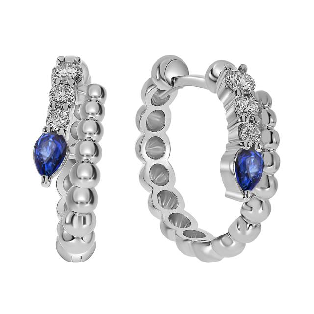 Серьги конго из белого золота с бриллиантами и сапфирами (060992)