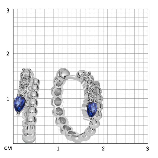 Серьги конго из белого золота с бриллиантами и сапфирами (060992)