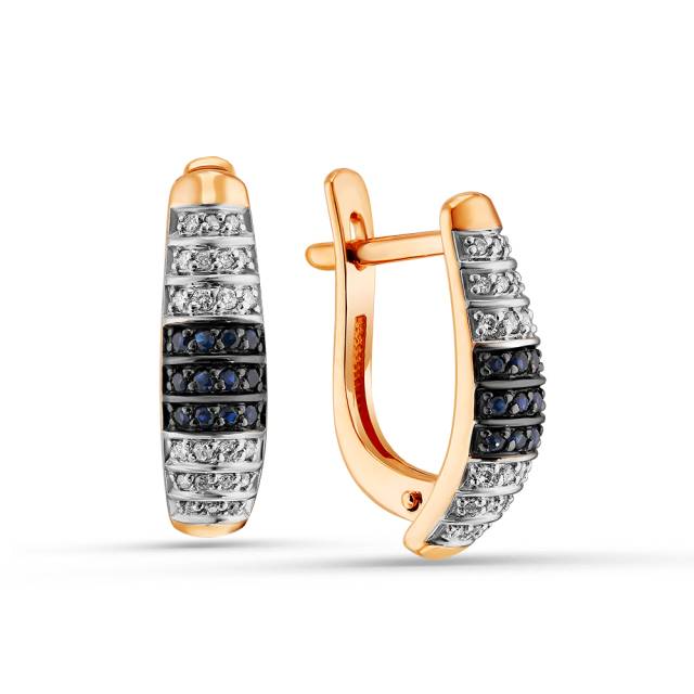 Серьги из красного золота с бриллиантами и сапфирами (060108)