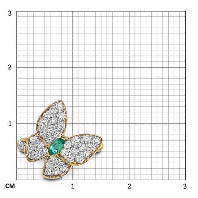 Кольцо из жёлтого золота с бриллиантами и изумрудом "Бабочка" (059984)