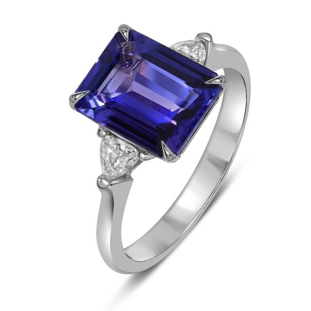Кольцо из белого золота с бриллиантами и танзанитом (061560)
