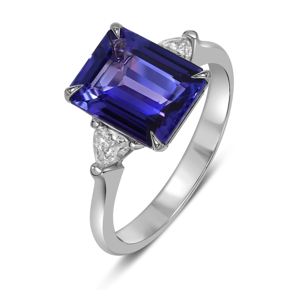 Кольцо из белого золота с бриллиантами и танзанитом (061560)