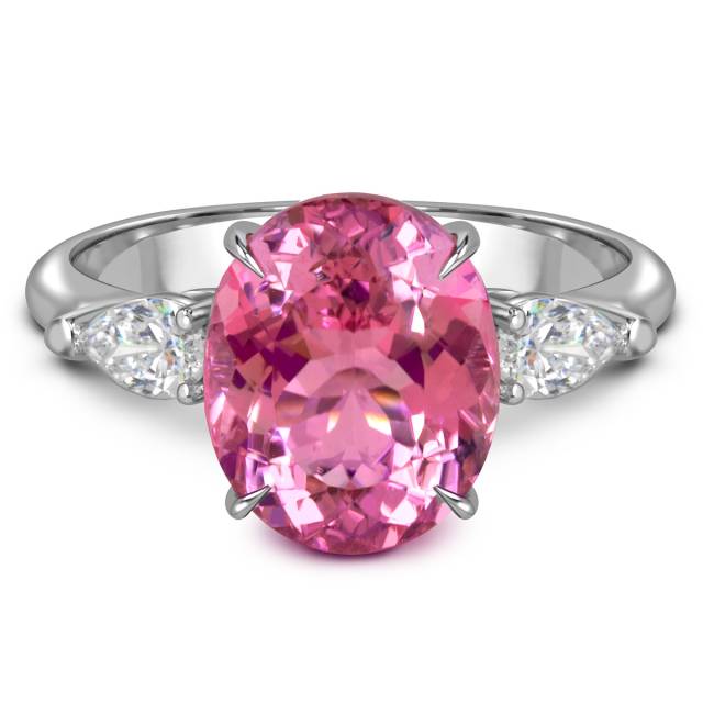 Кольцо из белого золота с бриллиантами и розовым турмалином (060303)