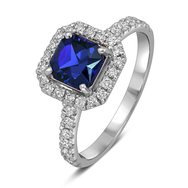 Кольцо из белого золота с бриллиантами и сапфиром (055132)