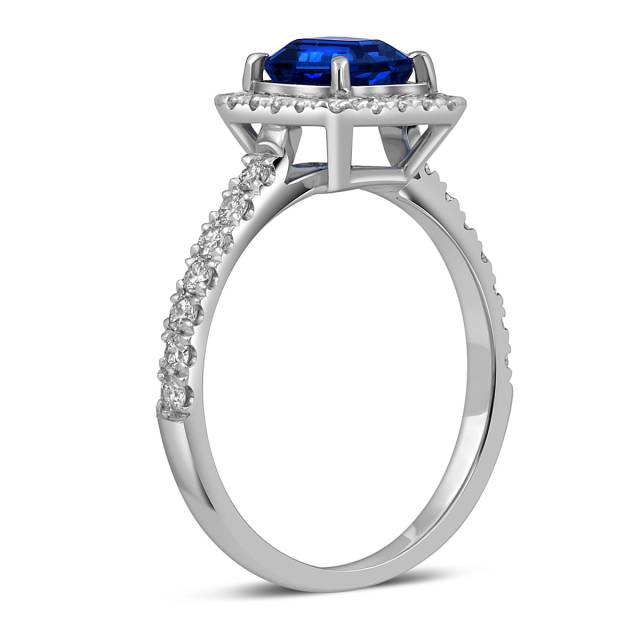 Кольцо из белого золота с бриллиантами и сапфиром (055132)