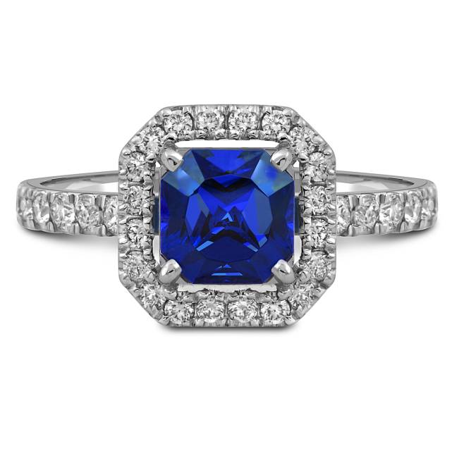 Кольцо из белого золота с бриллиантами и сапфиром (055132)