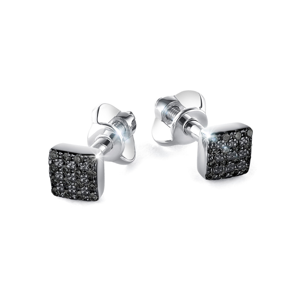 Серьги пусеты из белого золота с чёрными бриллиантами (049930)
