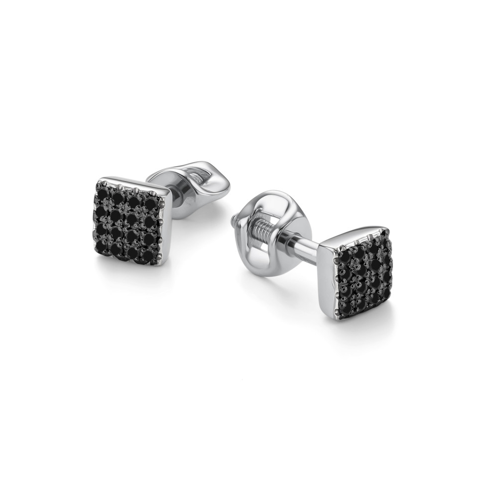 Серьги пусеты из белого золота с чёрными бриллиантами (049930)