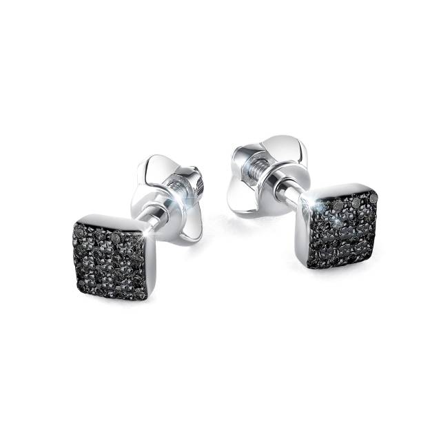 Серьги пусеты из белого золота с чёрными бриллиантами (049930)
