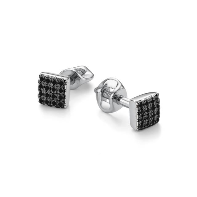 Серьги пусеты из белого золота с чёрными бриллиантами (049930)