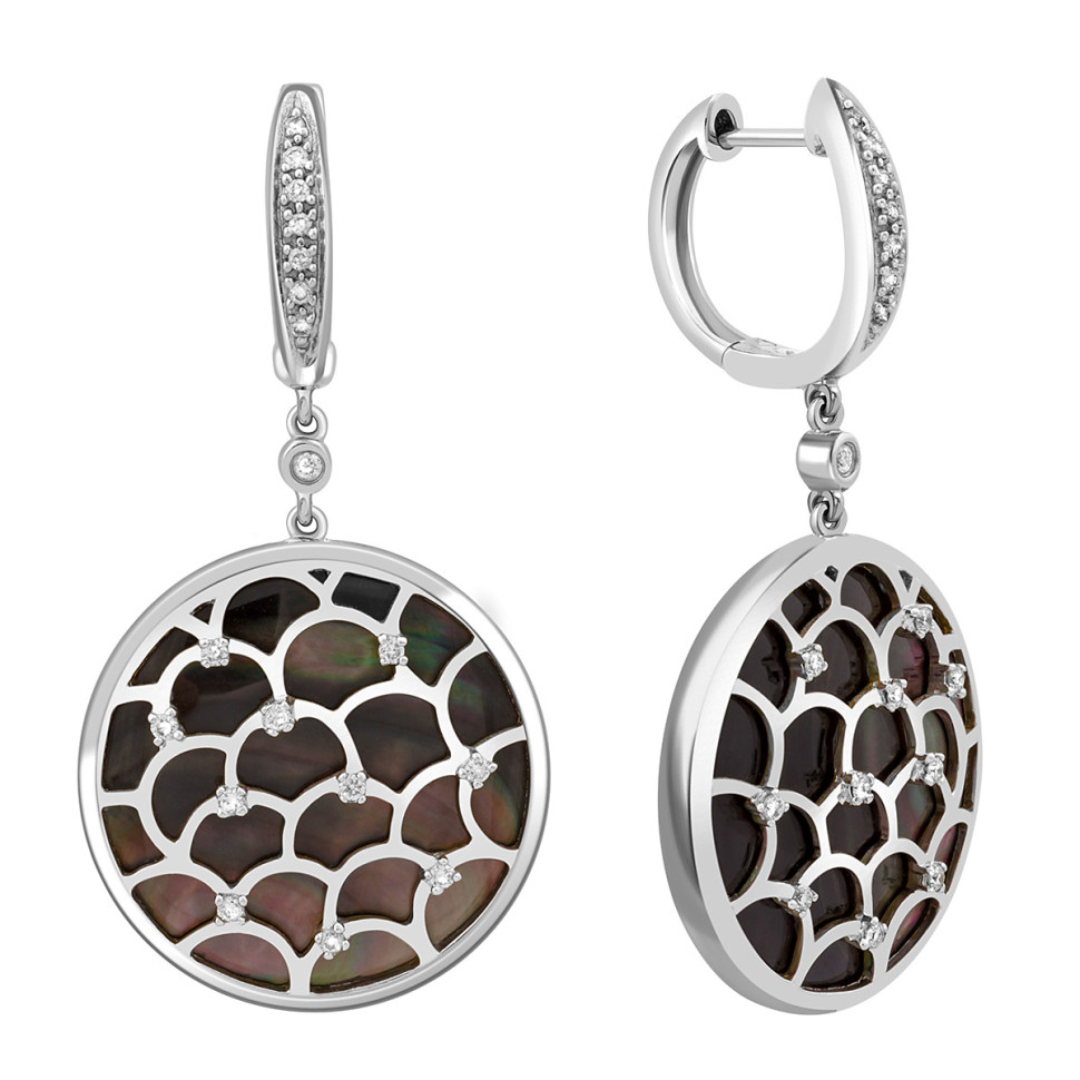 Серьги из белого золота с бриллиантами и перламутром (018200)