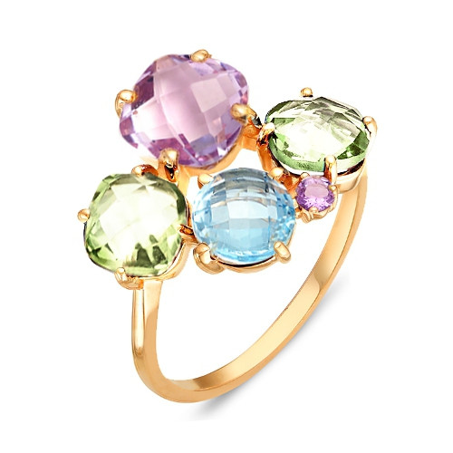 Кольцо из красного золота с топазом и цветными аметистами (040826)