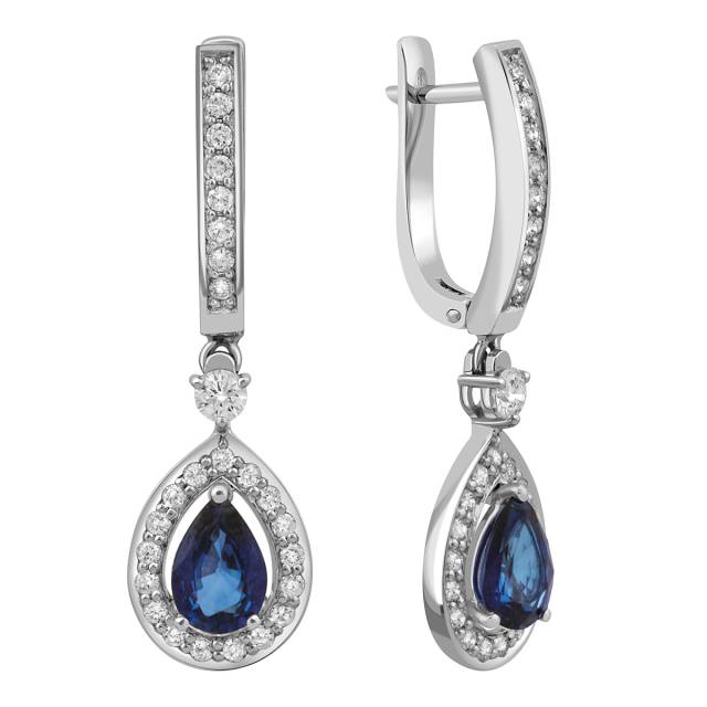 Серьги из белого золота с бриллиантами и сапфирами (040498)