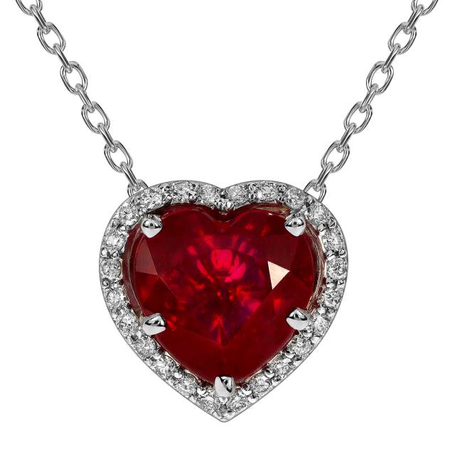 Колье из белого золота с бриллиантами и рубином "Сердце" (063672)