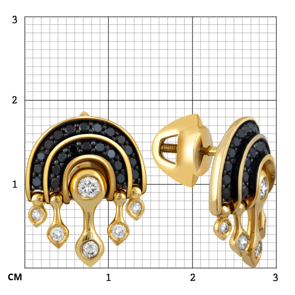 Серьги пусеты из жёлтого золота с бриллиантами (047719)
