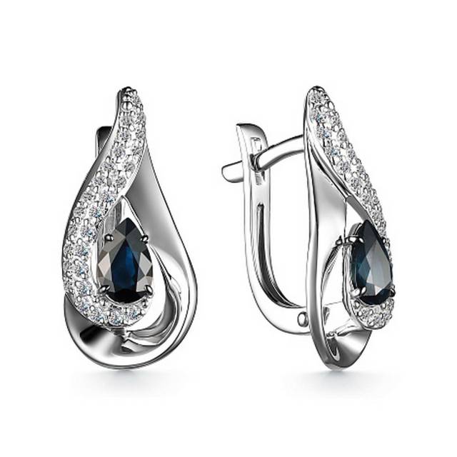 Серьги из белого золота с бриллиантами и сапфирами (053319)