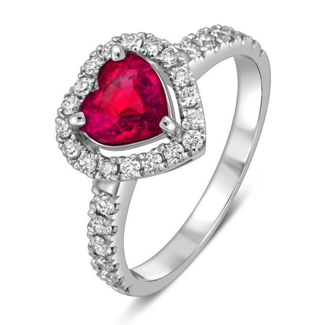 Помолвочное кольцо из белого золота с бриллиантами и рубином "Сердце" (063654)