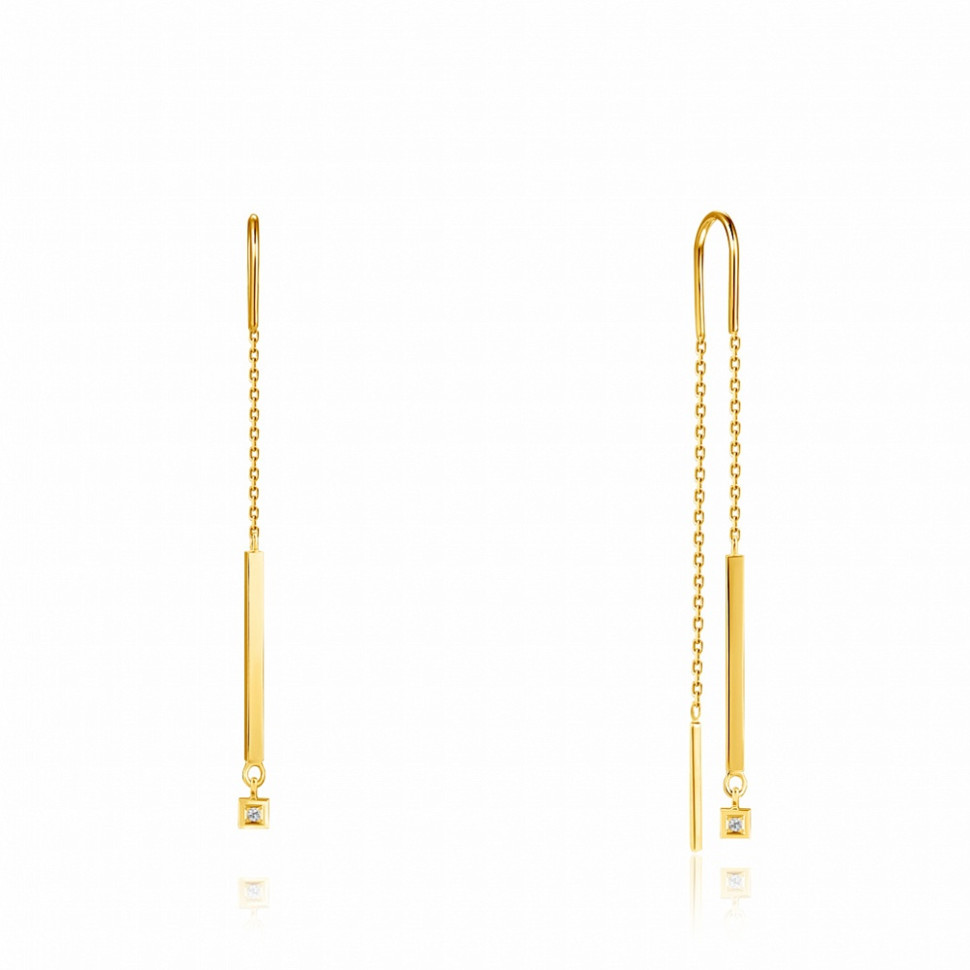 Серьги протяжки из жёлтого золота с бриллиантами (047667)