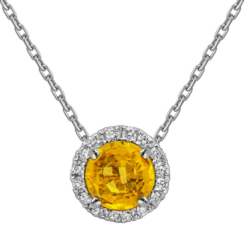 Колье из белого золота с бриллиантами и цитрином (054114)