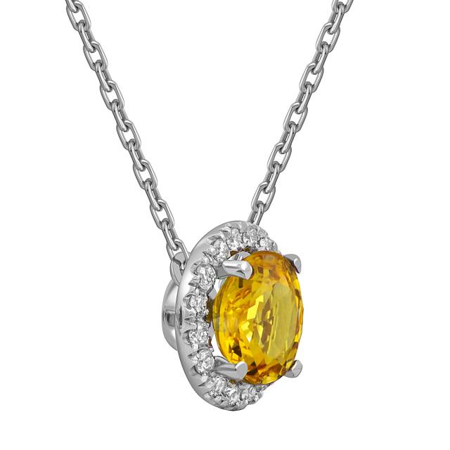 Колье из белого золота с бриллиантами и цитрином (054114)
