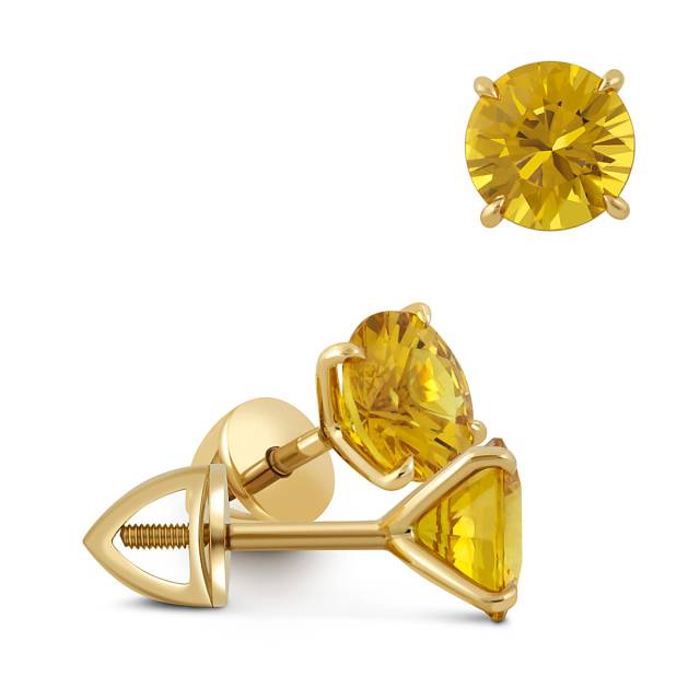 Серьги пусеты из белого золота с жёлтыми сапфирами (047971)