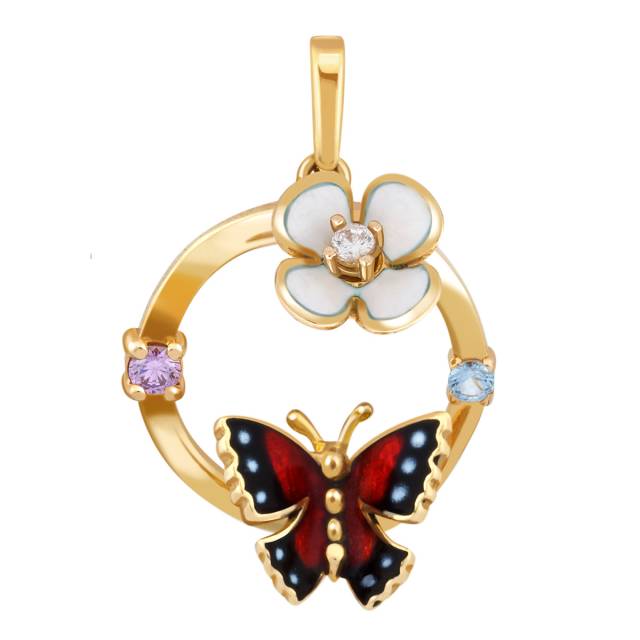 Кулон из жёлтого золота с цирконами и эмалью (023950)