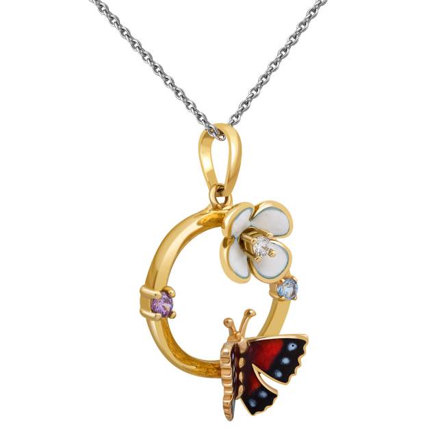 Кулон из жёлтого золота с цирконами и эмалью (023950)