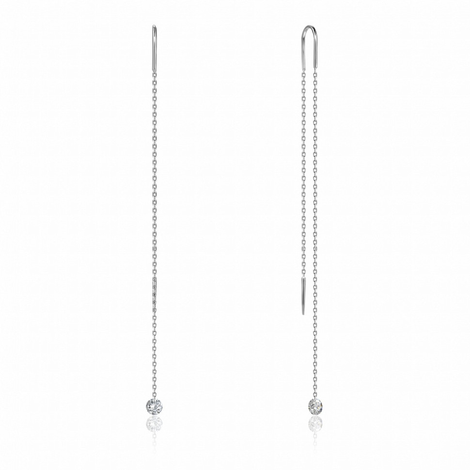Серьги протяжки из белого золота с бриллиантами (047671)