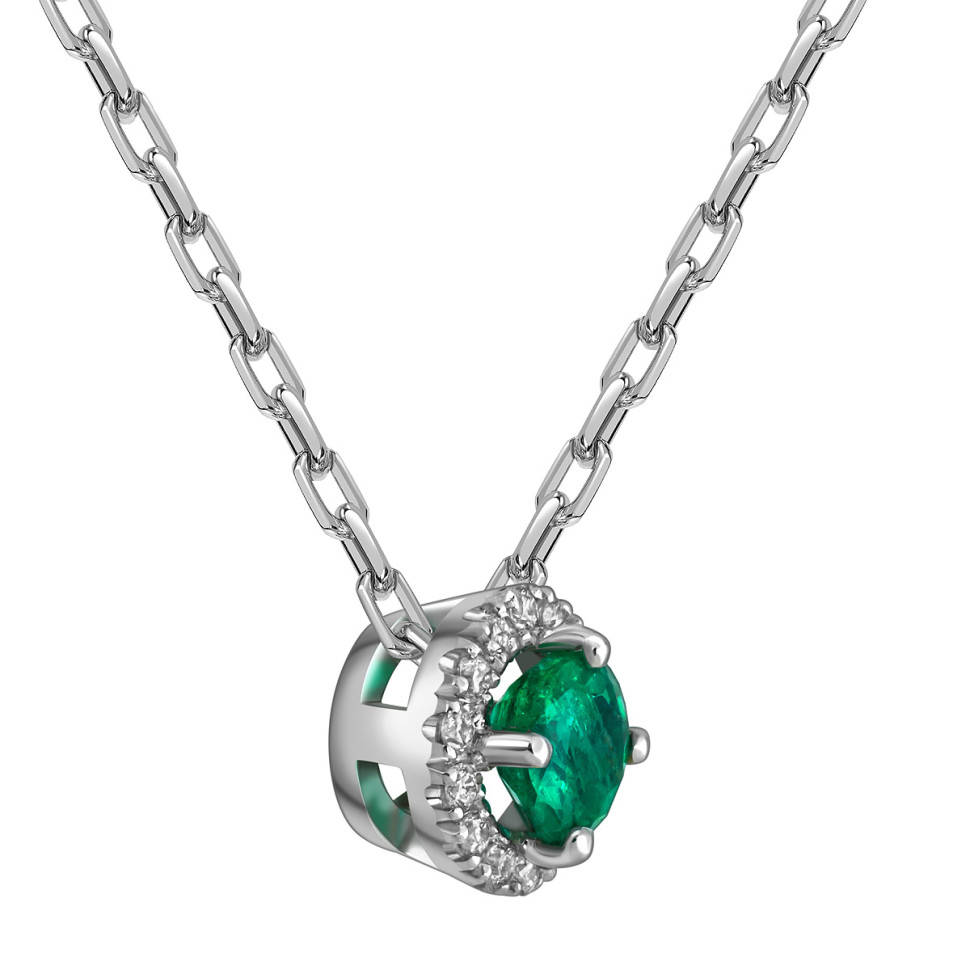 Колье из белого золота с бриллиантами и изумрудом (059220)