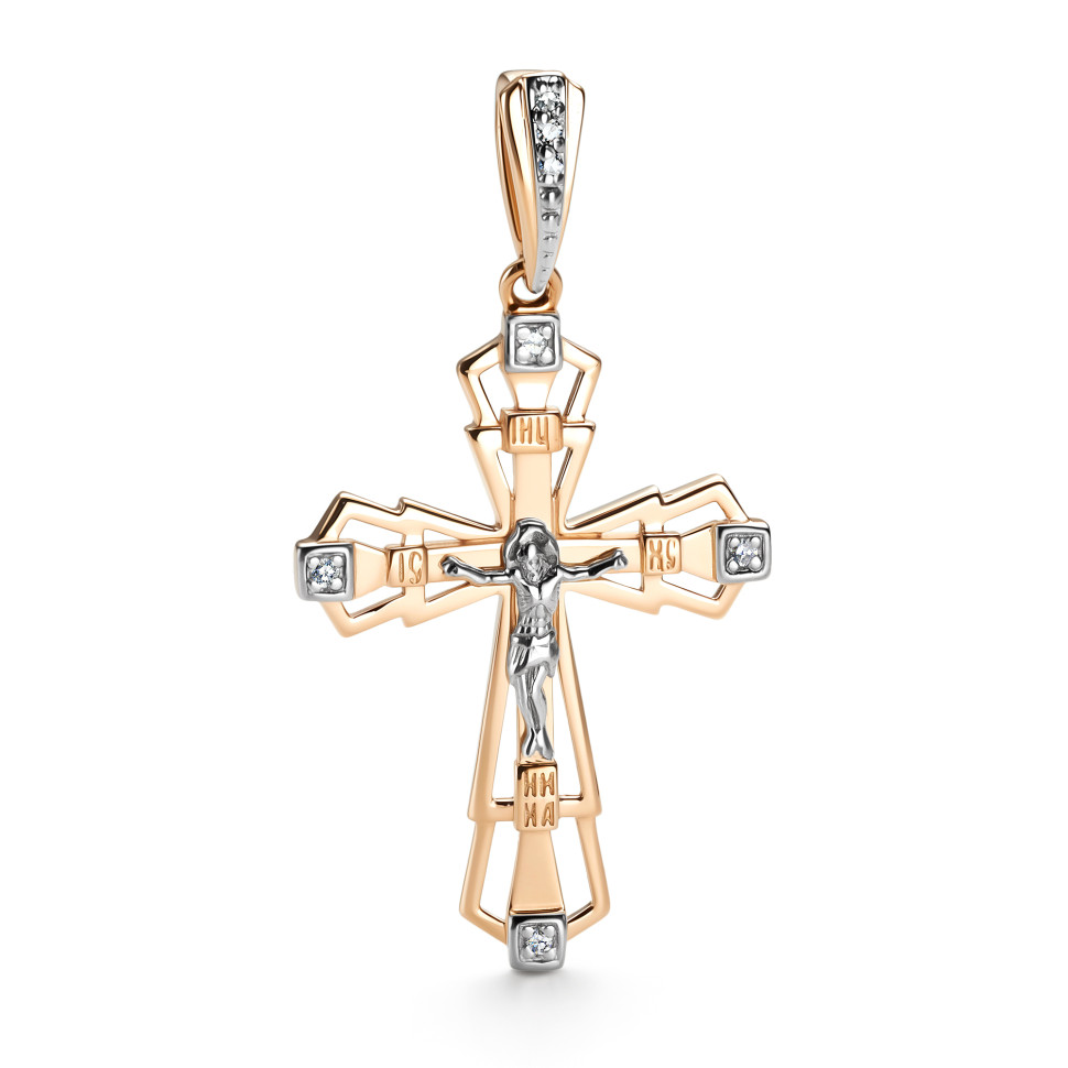 Кулон крест из комбинированного золота с бриллиантами (060911)
