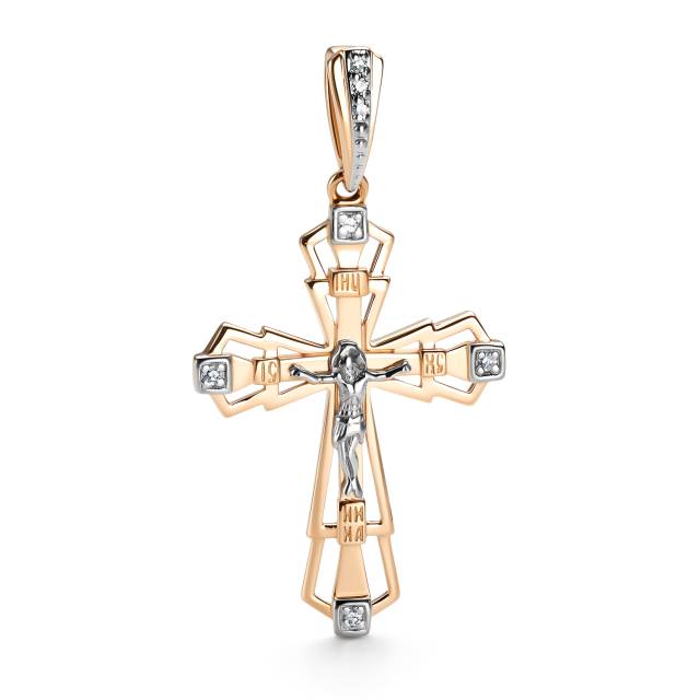 Кулон крест из комбинированного золота с бриллиантами (060911)