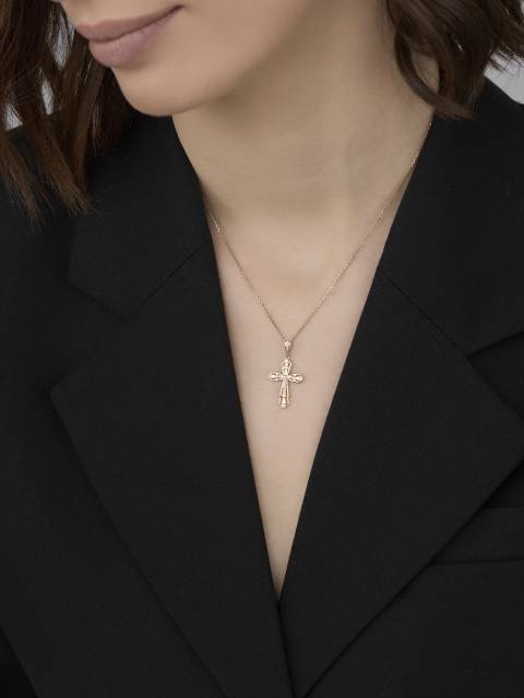 Кулон крест из красного золота с бриллиантами (060911)